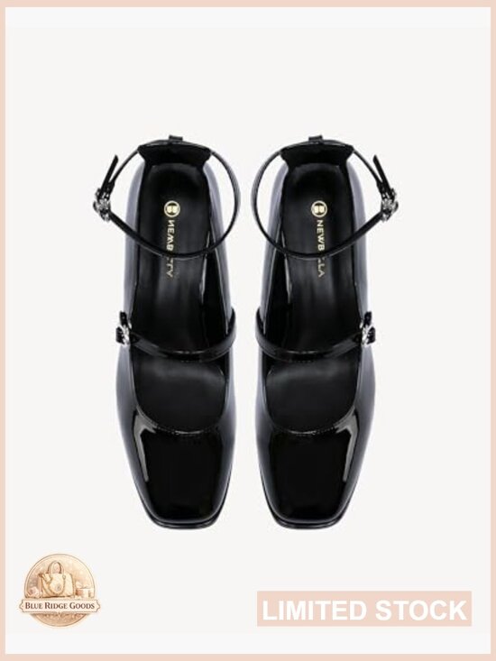 Women Mary Jane Pumps Y2K Square Toe Platform Chunky Heel  Vintage Mary Jane Heels Chunky Square Toe Patent Leather Block Heels Dress Shoes